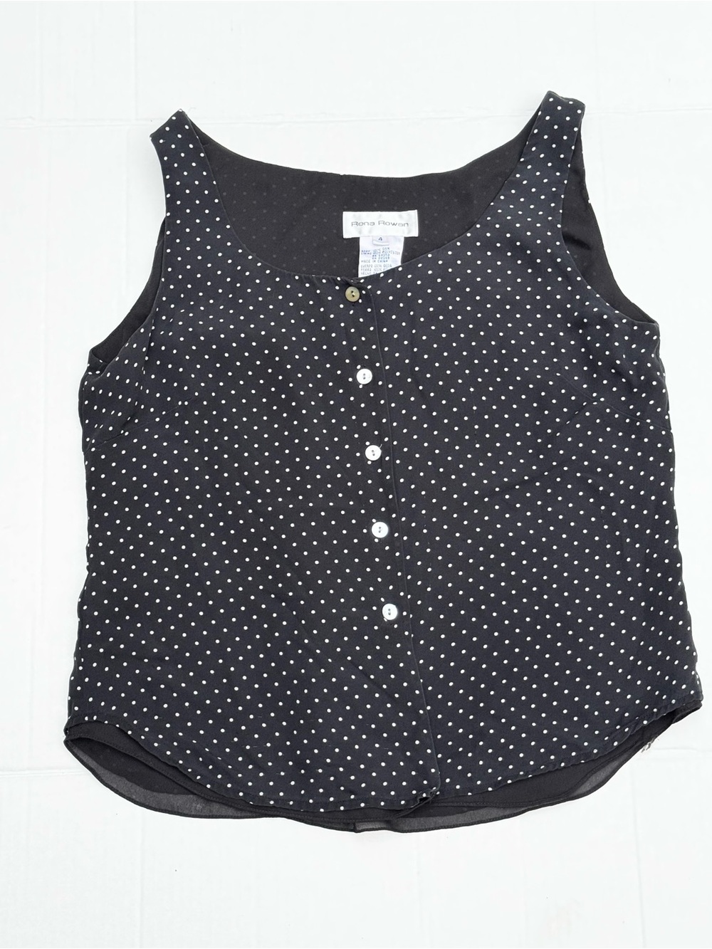 Rena Rowan 100% Silk Black Polka Dot Button-Front Camisole
